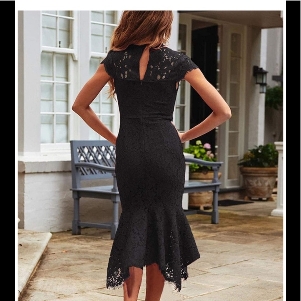 🆕Retro Lace Floral High Neck Mermaid Party Dress - Picture 2 of 2